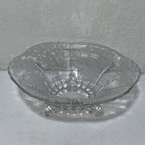 VTG New Martinsville Radiance Pattern Prelude Etched 3 Footed Round‎ Bowl 10.5”